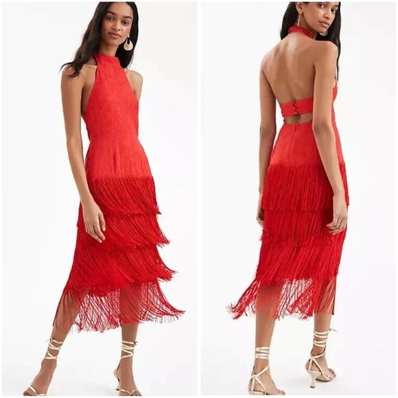 Anthropologie Dresses & Skirts - NWT Anthropologie Red Fringe Halter Midi Dress 6